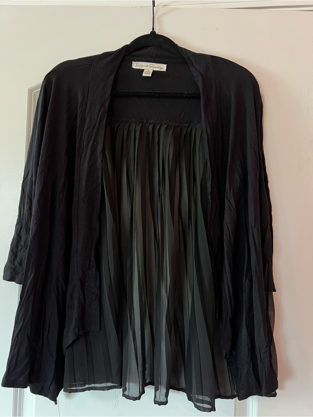 French Laundry Black Pleated Sheer Cardigan